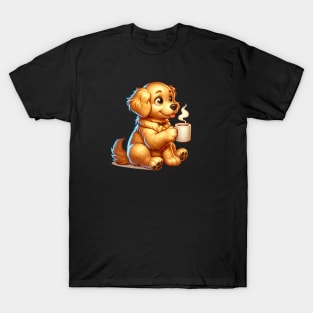 Golden Retriever Dog Drinking Coffee T-Shirt